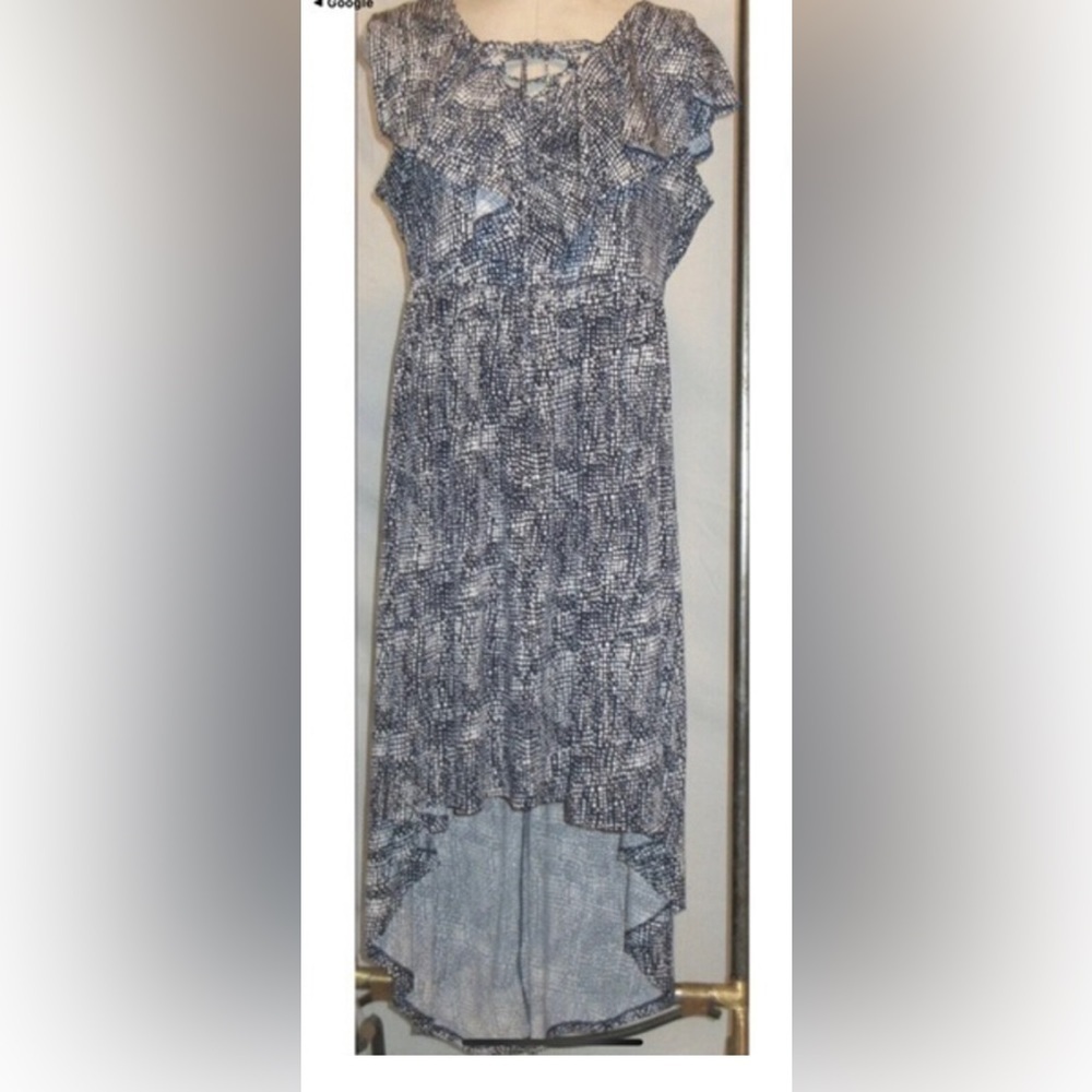 Torrid Abstract Navy/White Ruffled Laced Neckline Cottagecore High Low d… - Picture 7 of 8